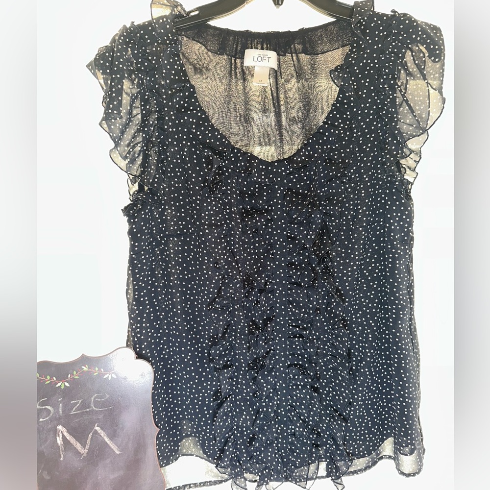 Ann Taylor Loft short sleeve blouse Color navy/polkadots Size medium